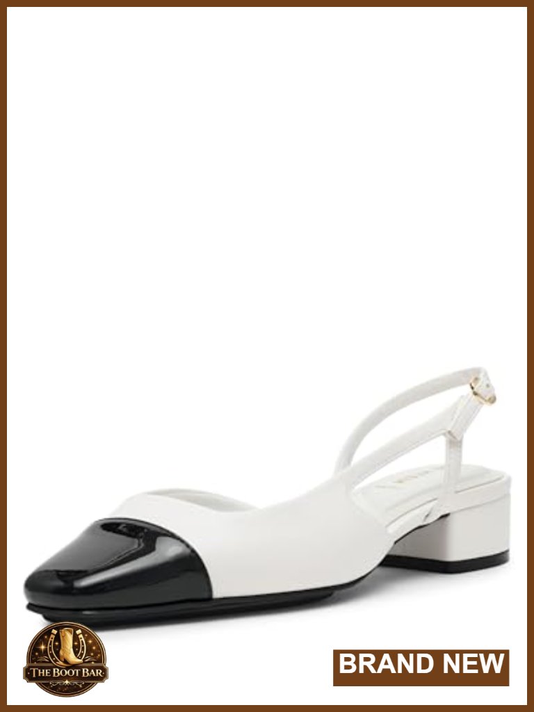 Faux Leather Slingback Ballet Flats With Block Heel
